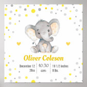Baby Stats Elephant Yellow Grey Polka Dot Nursery Poster (Voorkant)