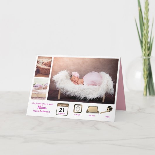 Baby STATS MEISJES GEBOORTE AANKONDIGING FOTOCOLLA (Voorkant)