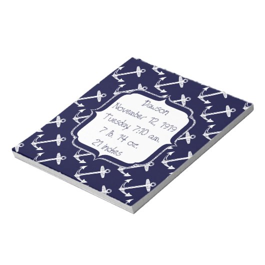 Baby Stats Nautical Navy Anchor Pattern Notitieblok (Linkerzijde)