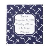 Baby Stats Nautical Navy Anchor Pattern Notitieblok (Voorkant)