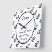 Baby Stats Nautical Navy Anchor Pattern Vierkante Klok (Hoek)