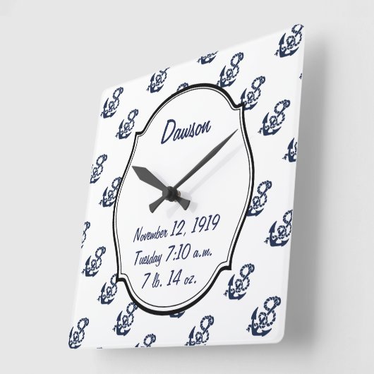 Baby Stats Nautical Navy Anchor Pattern Vierkante Klok (Hoek)