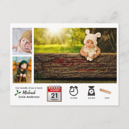 BABY STATS PICTOGRAMMEN EN FOTO XMAS Geboorte Aank Briefkaart