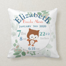 Baby Stats with Owl and Green Leaves Border