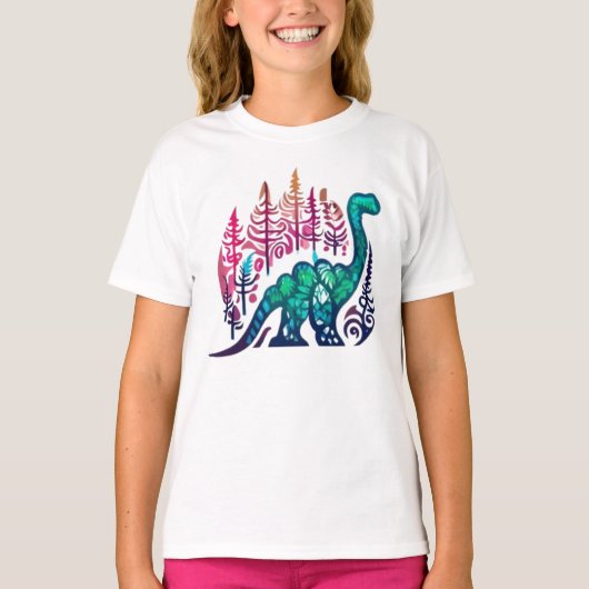 Baby Stegosaurus Dinosaur Kleurrijk Bos T-shirt (Voorkant)