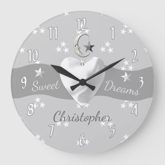 Baby sterren en maan met een naam grote klok (Voorkant)