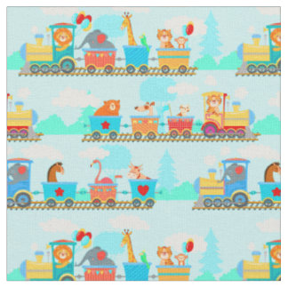 Baby-stoomengine-dieren trainen op blauw weefsel stof