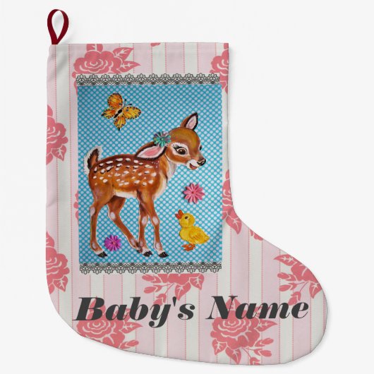 Baby stoppen Shabby  Pink Fawn personaliseren Grote Kerstsok (Voorkant)