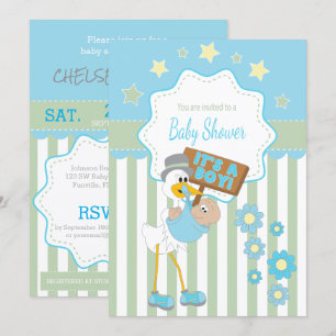 Baby Stork Baby Boy Shower Kaart