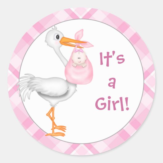 Baby Stork & Baby Girl Ronde Sticker (Voorkant)