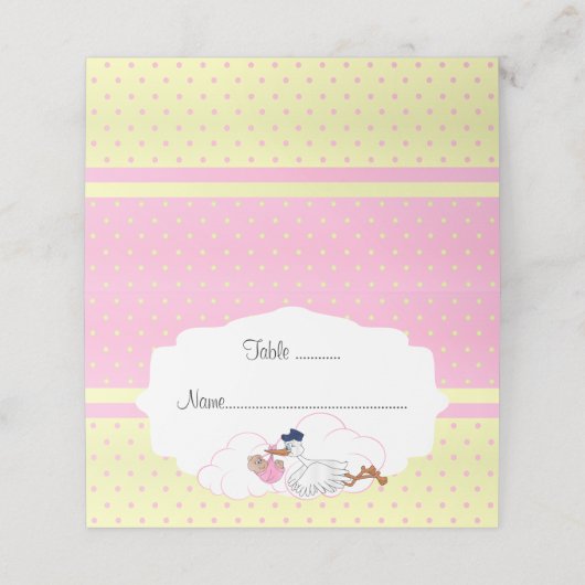 Baby Stork Baby Meisje Baby shower Plaatskaartje (Buitenkant ongevouwen)