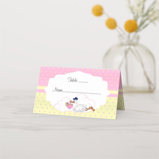 Baby Stork Baby Meisje Baby shower Plaatskaartje (Voorkant)