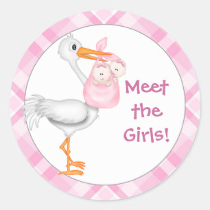 Baby Stork & Twin Girls Ronde Sticker