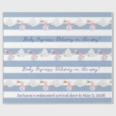 Baby Stork Wrapping Paper Blue & White Stripe  Cadeaupapier (Vlak)