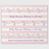 Baby Stork Wrapping Paper Pink & White Stripe Cadeaupapier (Vlak)