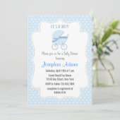 Baby Stroller Baby shower Invitation Blue Kaart (Staand voorkant)