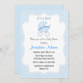 Baby Stroller Baby shower Invitation Blue Kaart (Voorkant / Achterkant)