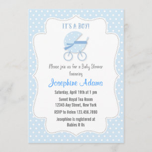 Baby Stroller Baby shower Invitation Blue Kaart