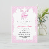 Baby Stroller Baby shower Invitation Pink Kaart (Staand voorkant)