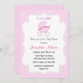 Baby Stroller Baby shower Invitation Pink Kaart (Voorkant / Achterkant)