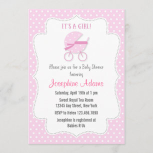 Baby Stroller Baby shower Invitation Roze Kaart