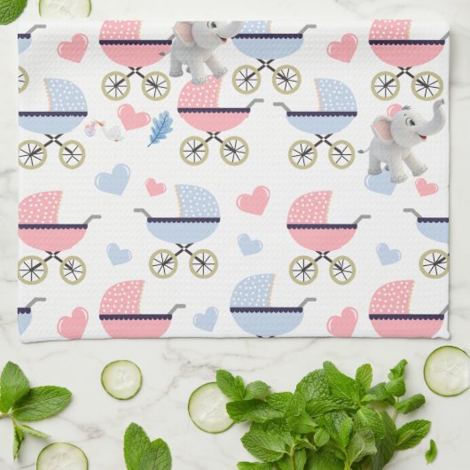 Baby Stroller Elephant Kitchen Hand Towel  Theedoek (Gevouwen)