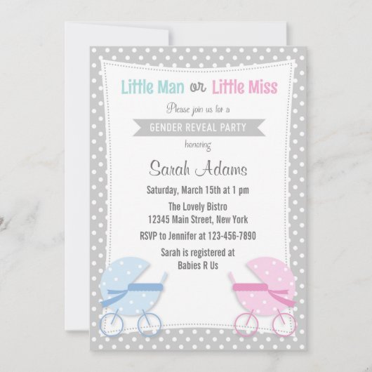 Baby Stroller Gender Reopenbaart partijuitnodiging Kaart (Voorkant)