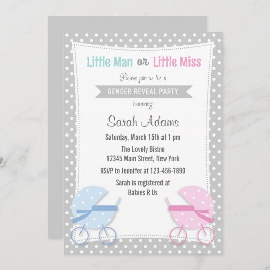 Baby Stroller Gender Reopenbaart partijuitnodiging Kaart (Voorkant / Achterkant)