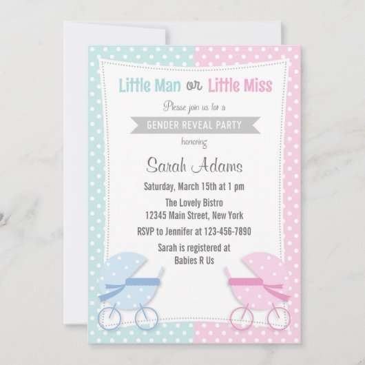 Baby Stroller Gender Reveal Party Invitation Kaart (Voorkant)