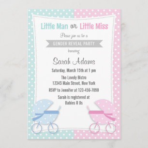 Baby Stroller Gender Reveal Party Invitation Kaart
