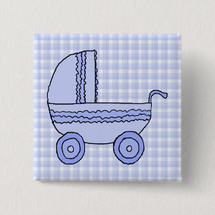Baby Stroller. Licht blauw op het patroon van de C Vierkante Button 5,1 Cm