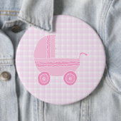 Baby Stroller. Licht roze op Roze Gingham. Ronde Button 6,0 Cm (In situ)