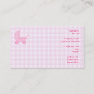Baby Stroller. Licht roze op Roze Gingham. Visitekaartje
