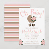 Baby Stroller met Floral Bouquet Baby shower Kaart (Voorkant / Achterkant)