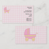 Baby Stroller. Roze en geel op Roze cheque. Visitekaartje (Voorkant / Achterkant)