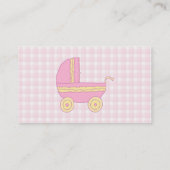 Baby Stroller. Roze en geel op Roze cheque. Visitekaartje (Achterkant)