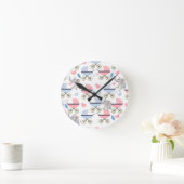 Baby Stroller Stork Elephant Blue & Pink Clock Ronde Klok (Huis)