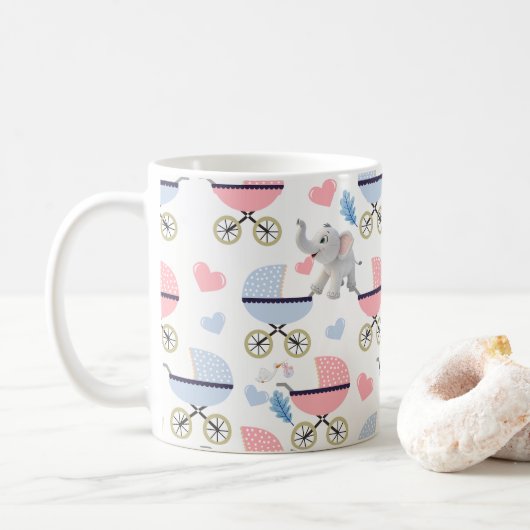 Baby Stroller Twins Elephant Hearts Coffee Mugs  Koffiemok (Met donut)