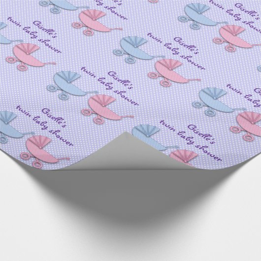 baby strollers met twee meisjes en jongens polka d cadeaupapier (Hoek)