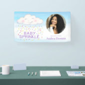 Baby Strooi grillige wolk foto blauw baby shower Spandoek (Beurs)