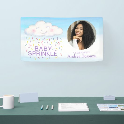 Baby Strooi grillige wolk foto blauw baby shower Spandoek (Beurs)