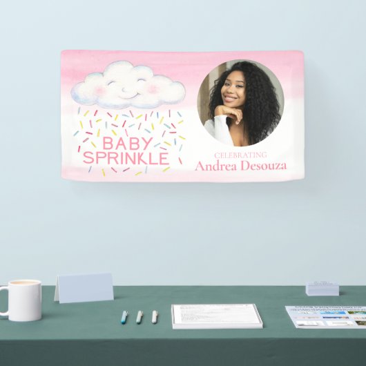Baby Strooi grillige wolk foto roze baby shower Spandoek (Beurs)