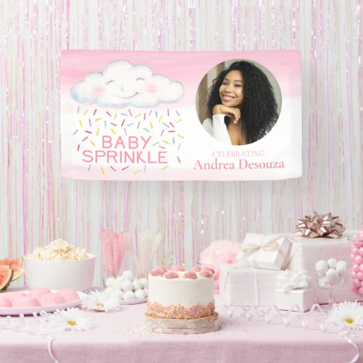 Baby Strooi grillige wolk foto roze baby shower Spandoek (Feest)