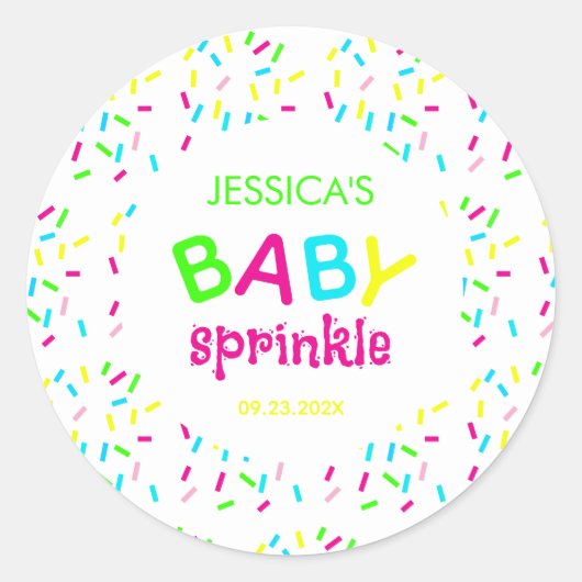 Baby Strooi Kleurrijke Regenboog Sprinkles Douche Ronde Sticker (Voorkant)