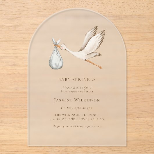 Baby Strooi minimum waterverf baby shower Acryl Uitnodigingen (Voorkant)