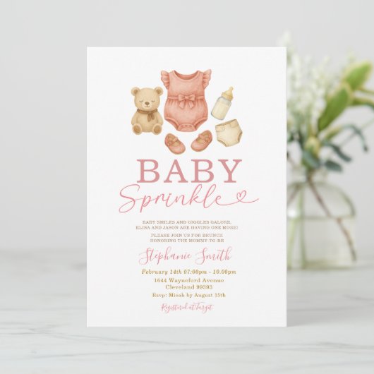 Baby Strooi Roze Beer Luiermelk Baby shower Kaart (Staand voorkant)