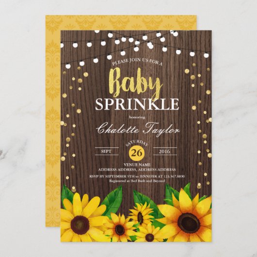 Baby Strooi uitnodiging herfst zonnebloem (Voorkant / Achterkant)