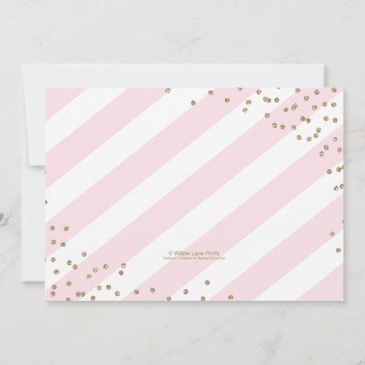 baby Strooi Uitnodiging Meisje Goud Roze Strepen (Achterkant)