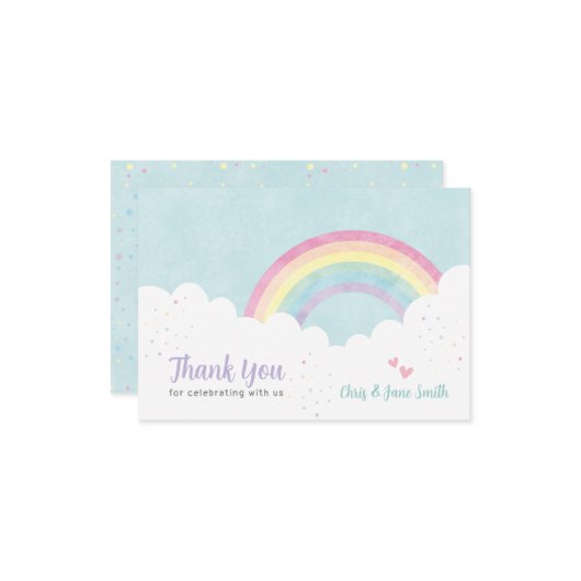 Baby Strooit Pastel Regenboog RSVP Kaartje (Voorkant / Achterkant in situ)