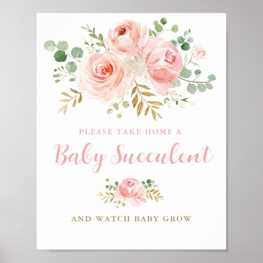Baby Succulent Favors Sign, Blush Pink Floral Post Poster (Voorkant)